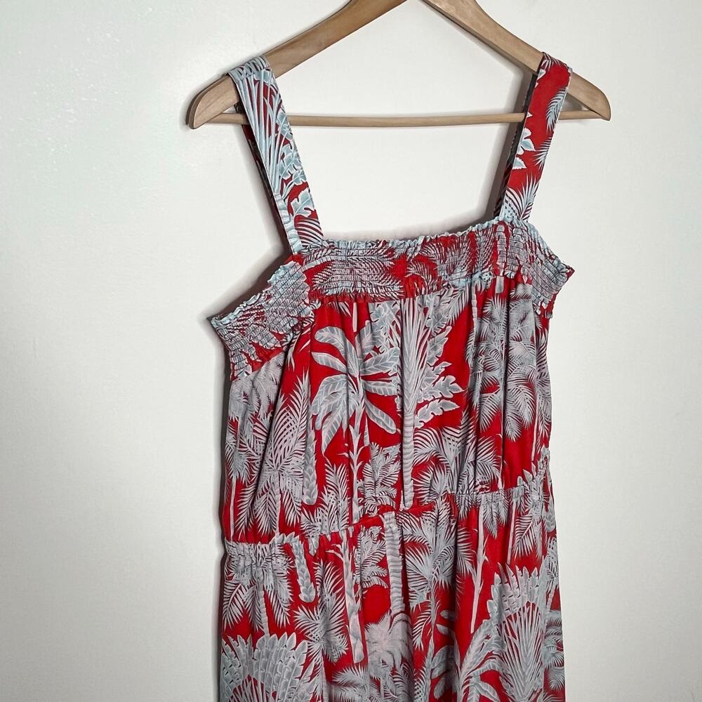 Talbots Women Fit & Flare Midi Dress 16 Red Oasis Palm Print Tropical Cotton - Picture 5 of 9